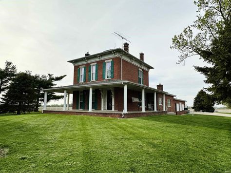 Circa 1872 Historic Indiana Farmhouse For Sale W/Barn on 3 Acres $375,000 - Country Life Dreams Vinyl Fencing, Historic Homes For Sale, Life Dreams, Curved Staircase, Vinyl Fence, Wrap Around Porch, Built In Cabinets, Historic Home, Staircases