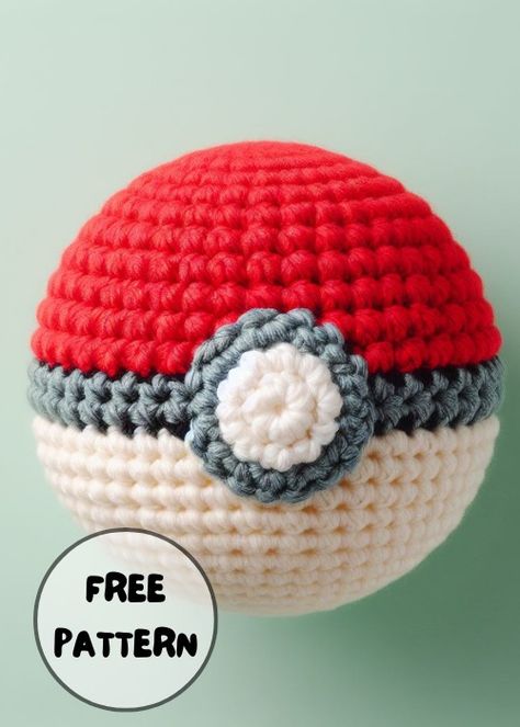 Crochet Pattern Pokemon Free, Crochet Pokeball Pattern, Pokémon Ball Crochet Pattern, Crochet Poke Ball Free Pattern, Pokeball Amigurumi Free Pattern, Crochet Poke Ball, Pokemon Crochet Patterns Free Eevee, Pokeball Coaster Crochet, Minecraft Crochet Amigurumi