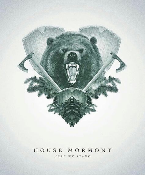 House Mormont. Here We Stand.  Instagram: world.of.ice.and.fire House Mormont, Shared House, Bear Island, Game Of Thrones 3, Crown Tattoo Design, The North Remembers, House Games, Gra O Tron, Game Of Thrones Art