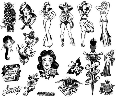 Sailor Jerry bnw Sailor Jerry Pin Up Girl, Sailor Jerry Tattoo, Spaceship Illustration, Jerry Tattoo, Americana Tattoo, Sailor Tattoos, Pin Up Girl Tattoo, Sailor Jerry Tattoos, Photoshop Brush Set