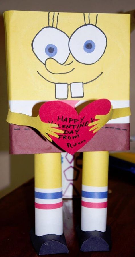 Spongebob Square Pants Valentine's day Box Spongebob Valentines, Pokemon Valentines Box, Ninja Valentine, Minion Valentine, Diy Valentines Box, Valentine Boxes For School, Kids Valentine Boxes, Valentine Boxes, Valentines Box