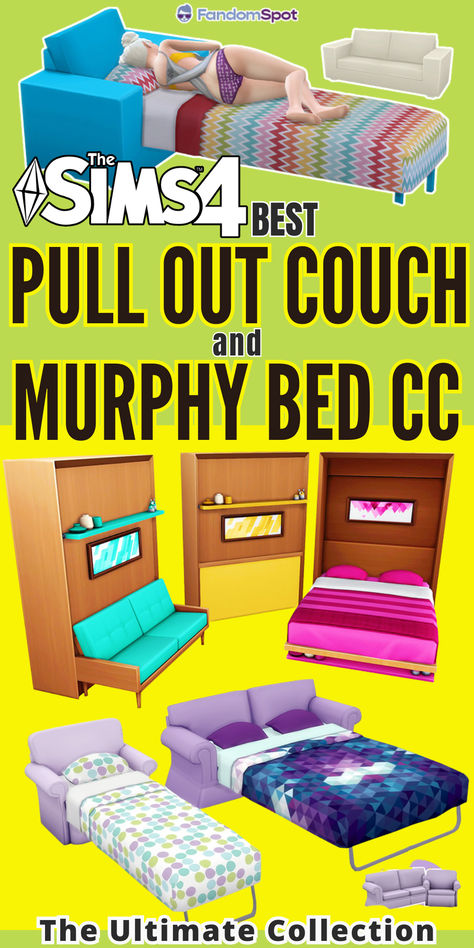 Sims 4 Couch Bed Cc, Sims 4 Pull Out Couch, Sims 4 Murphy Bed Cc, Ts4 Script Mods, Couch Murphy Bed, Pull Out Couches, Sims 4 Skills, Sims Finds, Sims 4 Beds