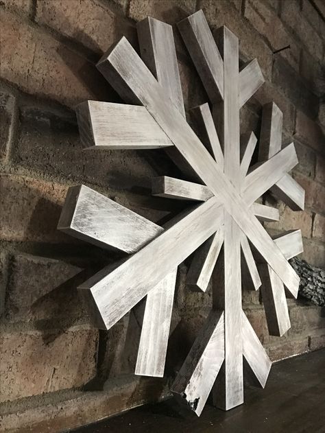 Extra large wooden snowflake  Handmade Rustic Snowflakes, Snowflake Handmade, Large Snowflakes, Wooden Wreath, Wood Snowflake, Wooden Snowflakes, Holiday Crafts For Kids, Winter Crafts For Kids, Snowflake Decorations