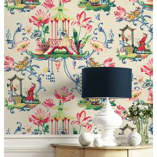 Harrison Howard Wallpaper, Colorful Chinoiserie, Harrison Howard, Wall Style, Fabric Wall Decor, Drops Patterns, Chinoiserie Wallpaper, Chinoiserie Chic, Peel Stick Wallpaper