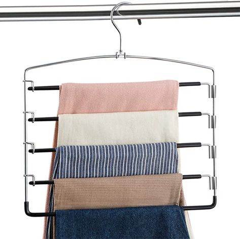 Amazon.com: Pants Hangers Non Slip 3 Pack Space Saving Hangers Multi-Layer Swing Arm Pants Hanger Stainless Steel Space Saver Hangers for Pants Jeans Scarf Trouser Tie Towel Clothes (Black) : Everything Else Pants Organization, Pants Hangers, Pants Hanger, Trouser Hangers, Pants Rack, Space Saving Hangers, Hanger Organizer, Pant Hangers, Clothes Black