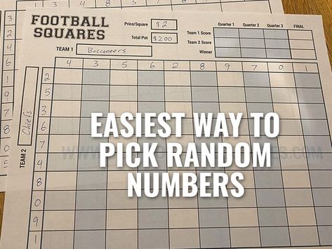 football squares with text easiest way to pick random numbers Football Squares Board, Superbowl Squares, Football Squares, Random Number Generator, Football Pool, Football Numbers, Random Numbers, Random Number, Number Generator