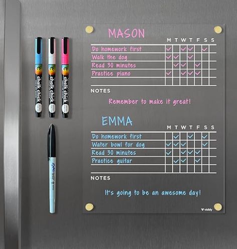 Magnetic Acrylic Chore Chart for Fridge, Includes 4 Magnetic Wet-Erase Markers for Refrigerator, 9" X 12". Put Those Kids to Work! Acrylic Chore Chart, Fridge Planner, Chore Magnets, Canva Cricut, Chore Schedule, Chore List For Kids, Magnetic Chore Chart, Chart House, Family Chore Charts