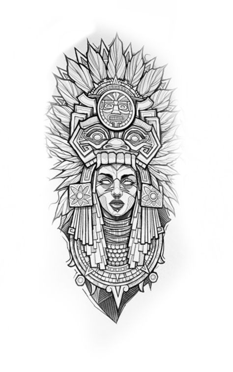 Incan Warrior Tattoo, Aztec Goddess Tattoo Mexican, Mayan Leg Tattoo, Girly Aztec Tattoo, Aztec Designs Drawing, Aztec Wings Tattoo, Aztec Princess Tattoo Warriors, Meso American Tattoo, Mexican Inspired Tattoos Aztec Warrior