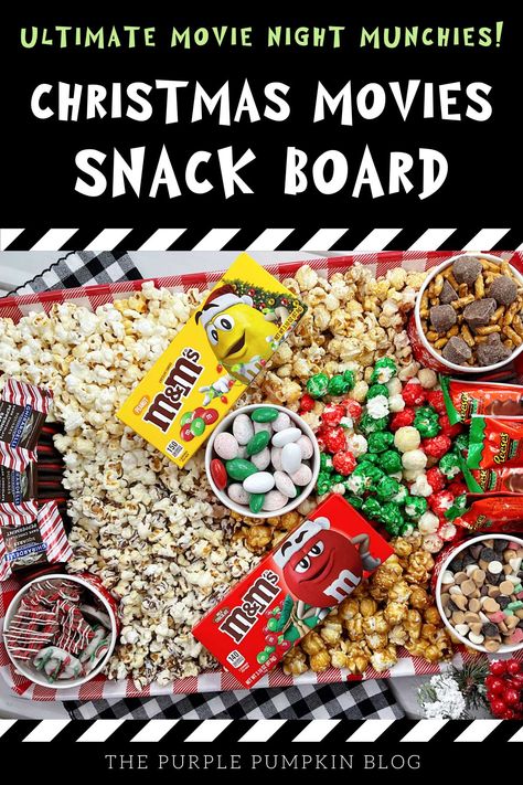 Family Christmas Movie Night Snack Board with Popcorn & Candy Tacos Charcuterie Board, Movie Night Snacks For Kids, Christmas Movie Snacks, Christmas Movie Night Snacks, Family Christmas Movie Night, Christmas Movie Night Ideas, Movie Night Snack Board, Easy Holiday Snacks, Disney Breakfast