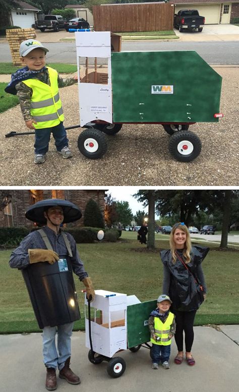 Spotted this past Halloween, this family’s clever costumes helped them haul away a ton of candy. #Halloween #Costumes Halloween Costumes With Wagon, Diy Toddler Halloween Costumes, Wagon Costume, Candy Halloween Costumes, Boys Halloween Costumes Diy, Sibling Halloween Costumes, Toddler Boy Halloween Costumes, Easy College Halloween Costumes, Clever Costumes