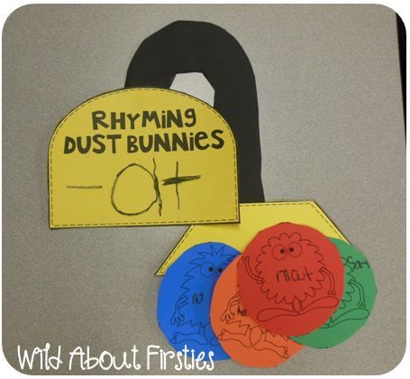 Wild About Firsties!: Let's Rhyme! Dust bunny rhyming words activity plus FREE dust bunnies rhyming template Rhyming Dust Bunnies Activities, Rhyming Dust Bunnies, Rhyming Words Activity, Teaching Rhyming Words, Bunnies Craft, Prek Reading, Fun Reading Games, Rhyming Words Activities, Bunny Activities