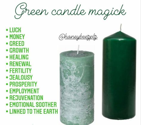 Candle Magic Meaning, Green Candle Magic, Colour Magick, Witchcraft Candle Magic, Candle Magik, Candle Magick Spells, Candle Witchcraft, Candle Color Meanings, Candle Magic Spells