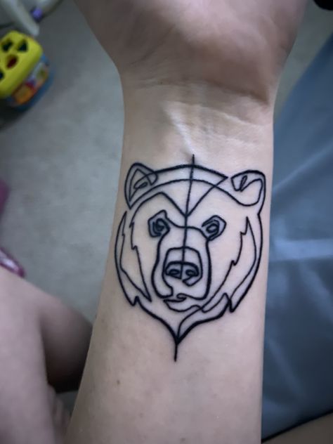 Bear continuous line art tattoo Bear Tattoo Line Art, Bear Wrist Tattoo, Dancer Tattoo, Head Abstract, Bear Tattoo Designs, Band Tattoos, Forearm Band Tattoos, Bear Tattoos, Line Artwork