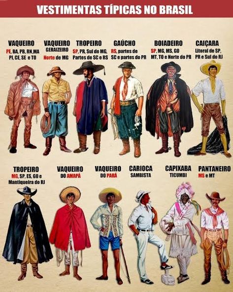 Brazil Traditional Dress, Mexican Cowboy Outfit, Brazil Clothing, Brazilian Clothes, Teen Ministry, Brazil Fashion, Art Outfit, Cowboy Outfits, Mythology Art