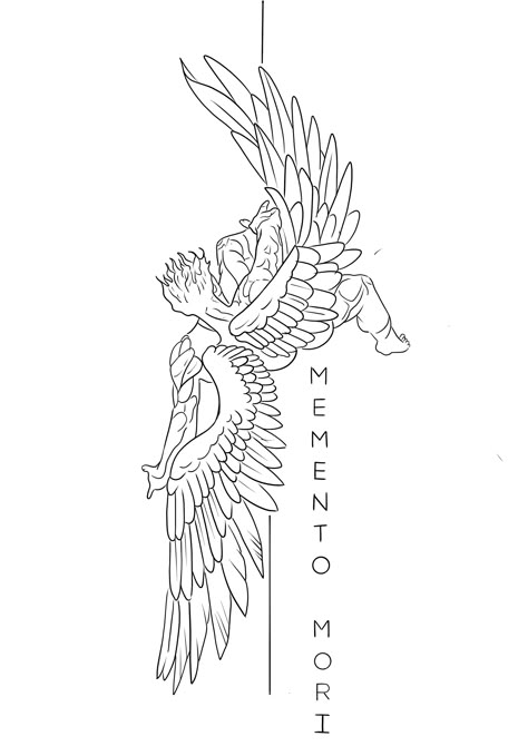 Flying Angel Tattoo, Tris Tattoo, Icarus Tattoo, Geometric Tattoo Sleeve Designs, Wing Tattoo Men, Basic Tattoos, Stencil Outline, Bicep Tattoo, Back Tattoos For Guys