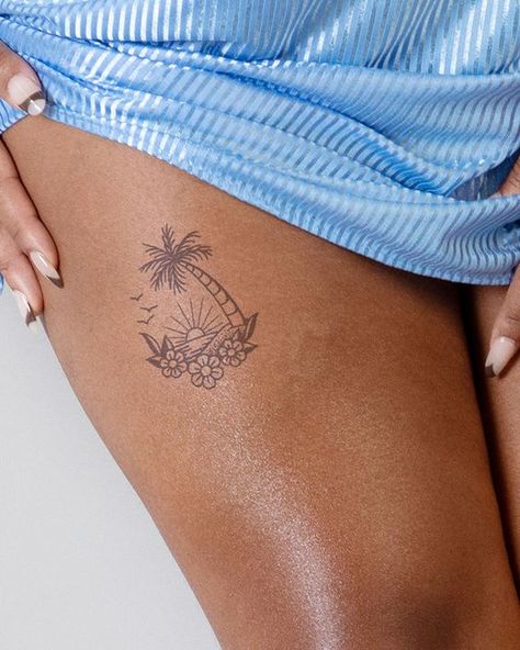 Discover 2024's Top 19 Beach Tattoo Ideas for Women: Embrace Coastal Vibes & Artistry Tattoo Ideas Minimalist, Tattoos Watercolor, Hawaii Tattoos, Lower Leg Tattoos, Tattoos Traditional, Palm Tattoos, Inkbox Tattoo, Tattoo Signs, Beach Tattoo