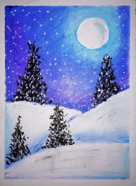 easy steps for beginers. Watch my youtube channel for more videos Snow Drawing Easy, Oilpastel Draw Easy, Scenery Drawing Easy, Snow Scenery, Scenery Drawing, Oil Pastel Drawings, Drawing For Beginners, Winter Scenery, Drawing Easy