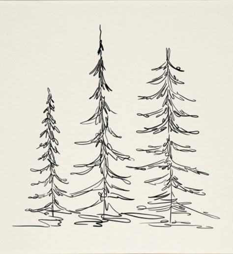 Pine Tree Doodle Simple, Coniferous Trees Drawing, Evergreen Trees Drawing, Tree Sketches Simple, Spruce Tree Drawing, Tree Forest Drawing, Pine Tree Sketch, Tree Drawing Simple, Pine Tree Drawing