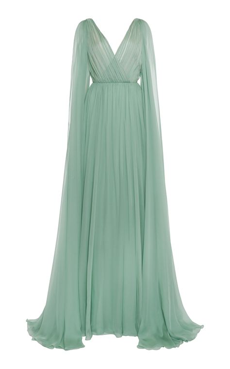 Valentino - Women's Belted Silk Chiffon Gown - Green - Only At Moda Operandi Valentino Resort 2023, Greek Inspired Dress, Greek Dress, Valentino Resort, Valentino Gowns, Resort 2023, Valentino Couture, Sophisticated Outfits, Fantasy Dresses