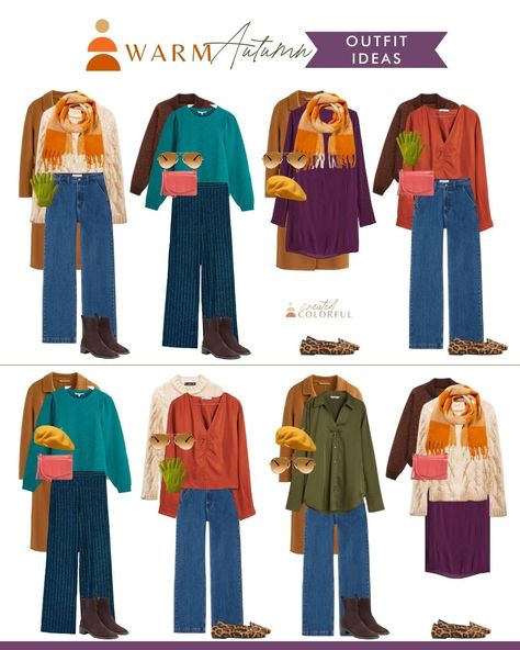 Autumn Outfits For Work, Autumn Color Outfits, Deep Autumn Outfits, Created Colorful, Autumn Color Palette Fashion, Warm Fall Outfits, Deep Autumn Color Palette, Color Outfits, Colour Combinations Fashion