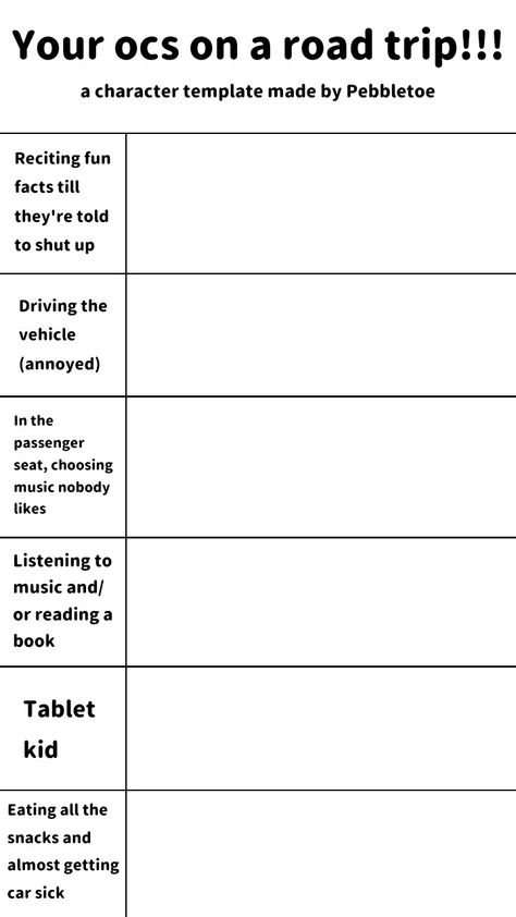 Template Character Sheet Writing, Personality Chart, Oc Template, Funny Charts, Drawing Meme, Character Sheet Template, Draw Your Oc, Art Style Challenge, Drawing Ideas List