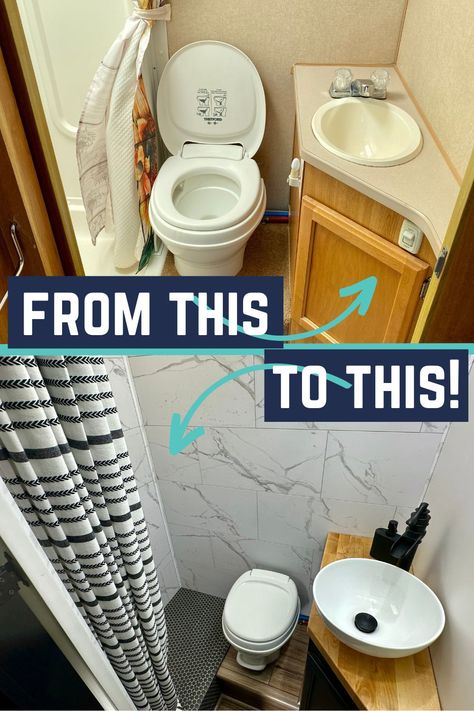 Camper Bathroom Sink Remodel, Old Camper Remodels Bathroom, Rv Bathroom Update, Rv Camper Bathroom Remodel, Camper Shower Renovation, Rv Bathroom Sink Ideas, Rv Bathroom Remodel Ideas, Rv Bathroom Sink Remodel, Rv Shower Renovation