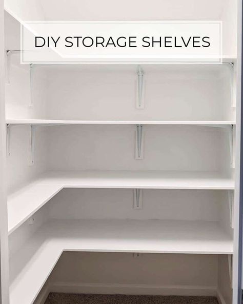 Closet Storage Shelves, Linen Closet Shelves, Basement Closet, Diy Closet Shelves, Storage Closet Shelving, Small Closet Storage, Diy Closet Storage, L Shaped Shelves, Closet Transformation