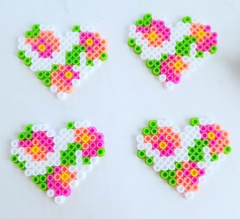 25 Heart Perler Bead Patterns, Designs and Ideas Perler Bead Heart Patterns, Heart Perler Bead Patterns, Perler Heart, Perler Magnets, Melt Beads Patterns, Hama Art, Origami Tutorials, Hamma Beads Ideas, Melty Bead Patterns