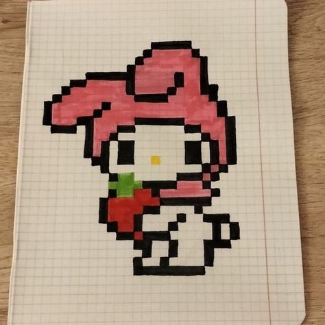 My Melody Graph Paper, Pixel Drawing Kuromi, Kuromi Square Drawing, Square Paper Drawing Hello Kitty, Square Drawings Ideas, Drawing Ideas Squared Paper, Drawing Ideas On Squared Paper, Square Paper Drawing Ideas, Draw With Squares