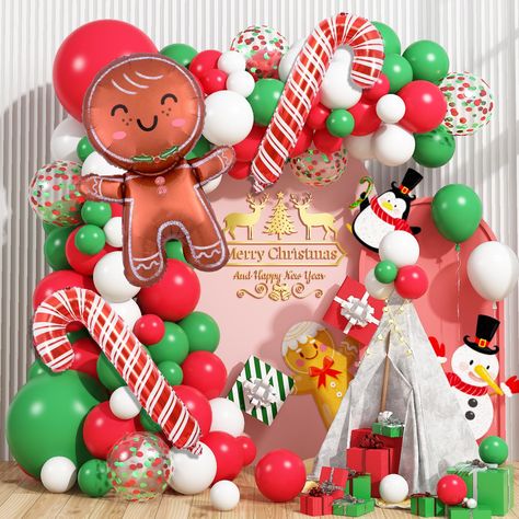 Christmas Balloon Garland, Candy Cane Lollipops, Candy Balloons, Blowing Up Balloons, Green Xmas, Gingerbread Decorations, Red White Christmas, Green Balloon, Christmas Balloons