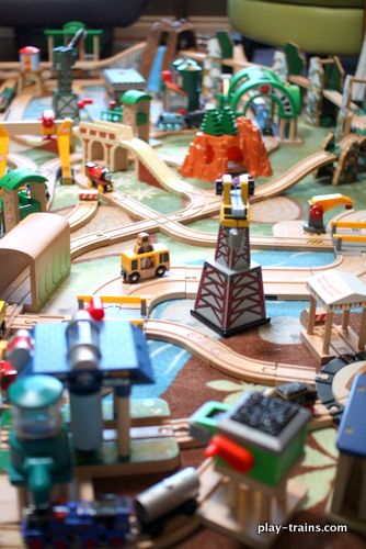 One of our crazy/cool wooden train layouts! Brio Train Layout Ideas, Toy Train Layouts, Brio Train, Wood Train, Wooden Train Track, Wooden Train Set, Train Table, Wooden Train, Train Birthday