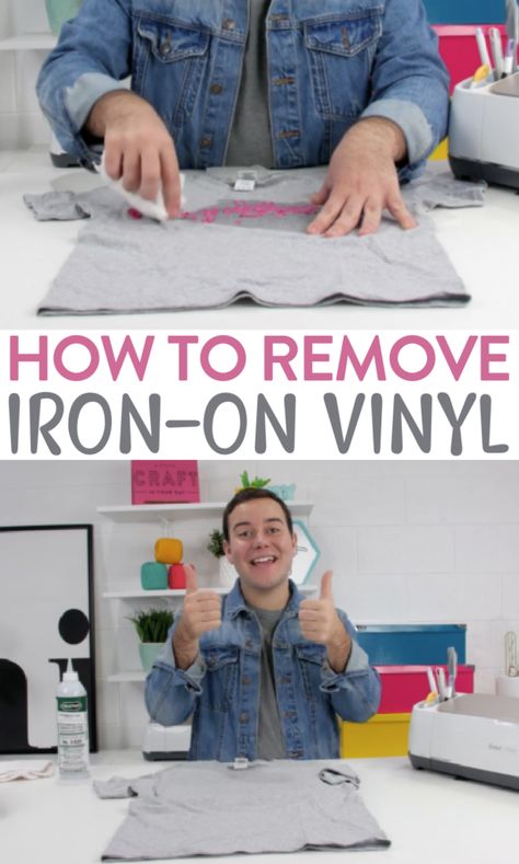 HOW TO REMOVE IRON-ON VINYL - Makers Gonna Learn Vinyl Craft Projects, Iron On Cricut, Cricut Iron On Vinyl, Htv Projects, Cricut Hacks, Cricut Tips, Craft Techniques, Cricut Projects Beginner, Made A Mistake