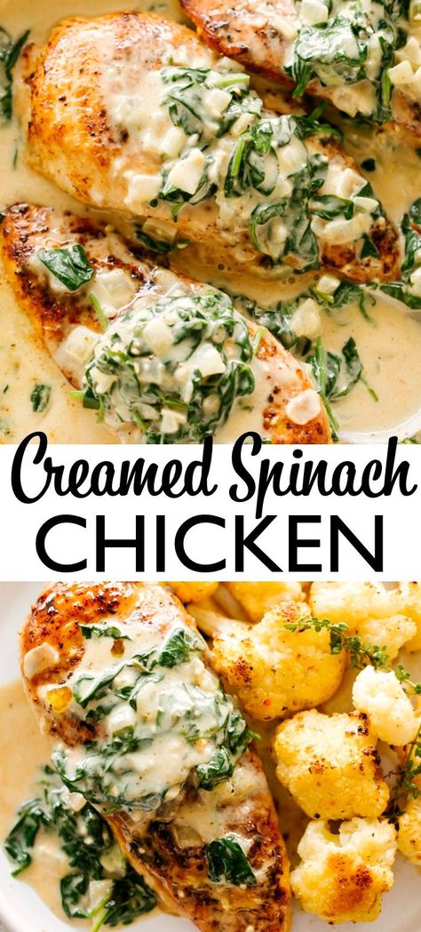 Creamed Spinach Chicken, Diethood Recipes, Chicken Spinach Recipes, Creamy Spinach Chicken, Spinach Cream Sauce, Creamy Spinach Sauce, Pan Fried Chicken Breast, Spinach Sauce, Chicken Divan