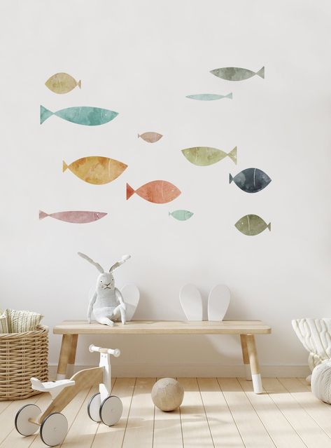 Baby Nursery Wall Decals, Ocean Shore, Nursery Stickers, School Of Fish, Kids Room Decals, Fish Wall Art, Room Decals, Kids Wall Decals, Wall Stickers Kids