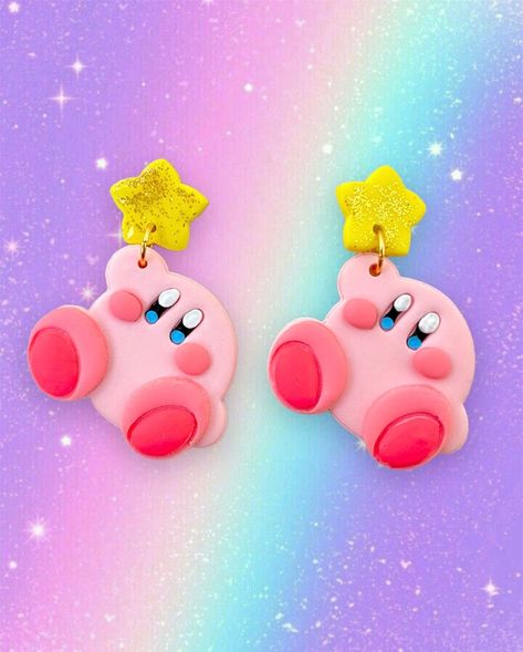 Clay Kirby, Kirby Earrings, Polymer Clay Ideas, Cute Kirby, Pregnant Photo, Cute Polymer Clay, Earrings Cute, Clay Ideas, Diy Clay