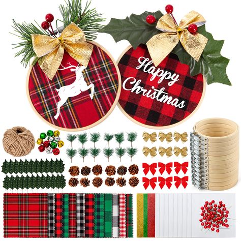 PRICES MAY VARY. Value Christmas Ornament Crafts Kit: Package includes 12 x bamboo hoop, 12 x heat transfer vinyl, 12 x Christmas plaid fabric, 50 x artificial small berries, 12 x mini pine cones, 12 x artificial pine needle, 12 x bow, 24 x mistletoe, 1 x jute twine Finished Products for Christmas Decor: The finished woodcraft made by you or your family can be used as Christmas decor or Christmas ornaments, hanging on the Christmas tree. Also can be given as Christmas gifts for your families or Christmas Ornament Diy, Mini Pine Cones, Christmas Diy Decor, Diy Crafts Christmas, Christmas Ideas Gifts, Christmas Gift Packaging, Ornament Diy, Christmas Craft Projects, Diy Craft Kit