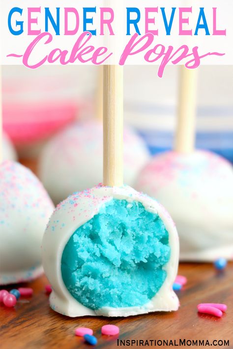 Gender Reveal Cake Pops, Gender Reveal Dessert, Gender Reveal Food, Blue Cake Pops, Pink Cake Pops, Simple Gender Reveal, Gender Reveal Cookies, Boy Gender Reveal, Cake Pops How To Make