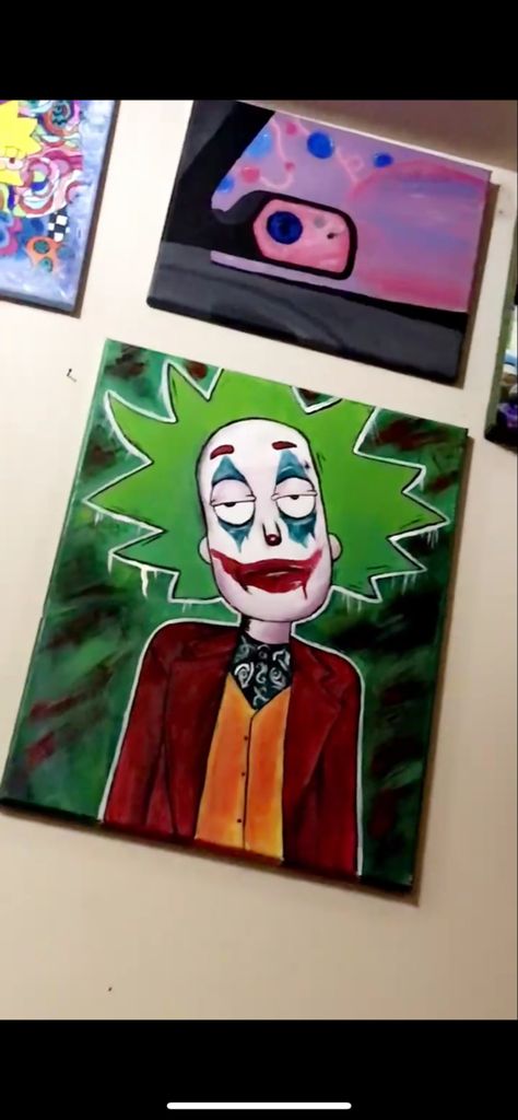 The Joker Painting Easy, Painting On Playing Cards Ideas, Joker Painting Ideas, Joker Painting Acrylics, Joker Painting Easy, Joker Canvas Painting, Trippy Cartoon Painting Ideas, Painting Ideas For Guys, Fair Paintings