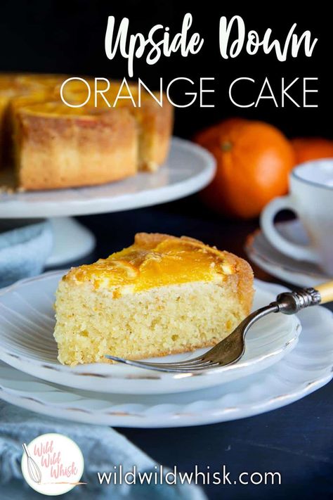 This Flourless Orange Upside Down Cake is made with gluten free almond flour. It is soft, moist and full of bright orange flavor. The upside down layer is made with whole orange slices and orange caramelized sugar. The cardamom adds an extra layer of flavor that you'll love! #wildwildwhisk #orangecake #orangeupsidedowncake #flourlessorangecake #glutenfreeorangecake #orangealmondcake Orange Upside Down Cake, Flourless Orange Cake, Pear And Almond Cake, Moist Cake, Caramel Topping, Gluten Free Cake, Orange Cake, Upside Down Cake, Almond Cakes