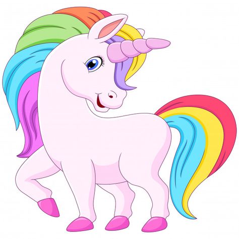 Cute cartoon unicorn with rainbow mane P... | Premium Vector #Freepik #vector #character #cartoon #animal #cute Animated Unicorn, Unicorn With Rainbow, Subway Art Printables, Cute Rainbow Unicorn, Unicorn Cartoon, Win Art, Unicorns Clipart, Unicorn Pictures, Party Template