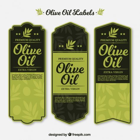 Vintage olive oil labels in green tones Free Vector Desain Merek, Syrup Labels, Label Produk, Olive Oil Packaging, Brown Glass Bottles, Olive Oil Bottles, Aroma Oil, Packing Design, Food Packaging Design