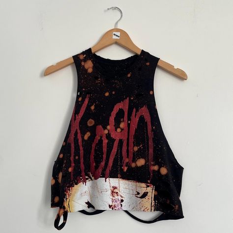 Korn bleached custom band shirt size small Reworked alternative Upcycled vest alt clothing goth band tee festival reverse tie dye nu metal Upcycled Vest, Vintage Reworked Clothing, Cropped Band Tee, Off Band, Reworked Clothing, Alt Clothing, Goth Bands, Bleached Shirt, Spring Breakers