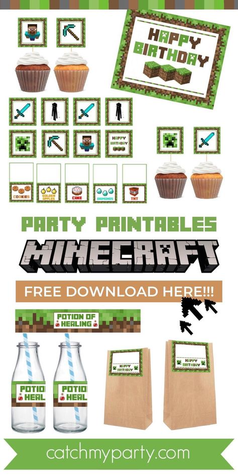 Minecraft Printables Free Birthday Paper Crafts, Minecraft Tags Printables, Minecraft Party Decorations Printables, Minecraft Birthday Printables, Minecraft Birthday Party Printables, Minecraft Birthday Printables Free, Minecraft Birthday Party Decorations Diy Free Printables, Minecraft Birthday Decorations Diy, Free Minecraft Party Printables