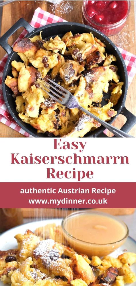 Easy Kaiserschmarrn Recipe - Apline Ski Chalet Comfort Food Austrian Pancakes Kaiserschmarrn, Scrambled Pancakes, Austrian Food, Austrian Recipes, European Recipes, German Recipes, Ski Chalet, Food Favorites, Recipe Board