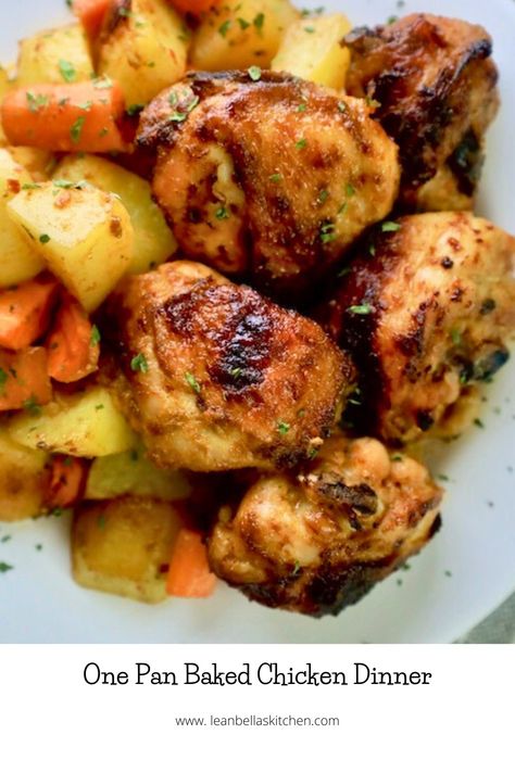 The chicken is seasoned with a blend of spices, and baked alongside potatoes and carrots. The one-pan aspect makes for an easy cleanup afterward. This meal is perfect for anyone looking for a simple, yet flavorful dinner option. Baked Chicken Potatoes, Chicken Potatoes And Carrots, One Pan Baked Chicken, Pan Baked Chicken, Baked Chicken Dinner, Flavorful Dinner, Potatoes And Carrots, Paprika Potatoes, Yellow Potatoes