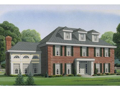 054H-0052: Colonial House Plan with Five Bedrooms Classic Home Exterior, Classic Colonial Homes, Classic Facade, Colonial Style House Plans, Colonial House Plans, European House Plans, French Country House Plans, European House Plan, Monster House Plans