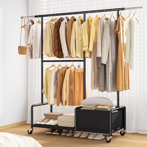 PRICES MAY VARY. 【Spacious Wardrobe Compartments】Portable wardrobe closet with 2 retractable hanging rods perfect for hanging tops, coats, and sweaters. Bag shelves perfect for storage of items such as hats, quilt and toys. Wardrobe can hold shoes at the bottom. It adds more storage space for all your clothes and accessories and makes your home neatly organized 【Garment Rack with Excellent Versatile Design】This portable clothes rack is ideal for maximizing storage and organizing clothing in any Vintage Clothes Rack, Toys Wardrobe, Open Closet Organization, Corner Clothing Rack, Bag Shelves, Racks For Clothes, Clothes Rack With Shelves, Clothing Rack With Shelves, Adjustable Clothing