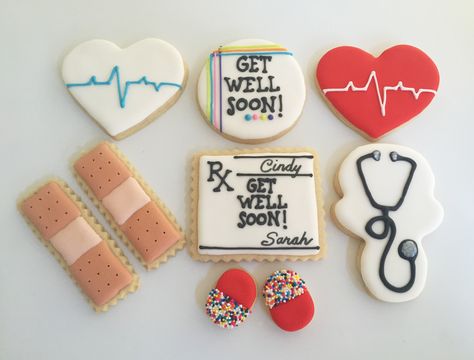 Pill Cookies, Get Well Soon Cookies, Health Cookies, Sinus Rhythm, Medical Cookies, Cookies Heart, Nurse Cookies, Baking Theme, Bridal Cookies