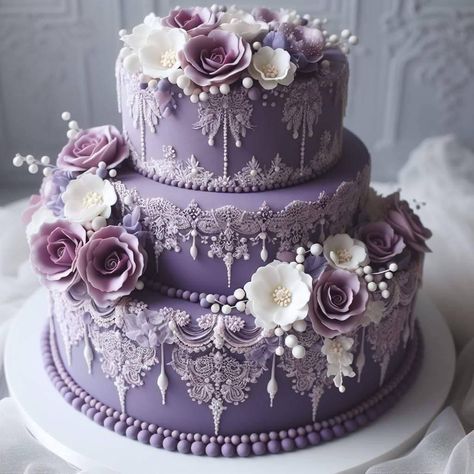 Purple Pink Wedding Cake, Purple Wedding Cake Elegant, Wedding Cake Elegant, Cake Purple, Cherry Blossom Cake, Cake Elegant, Purple Wedding Cake, Quinceanera Planning, Purple Wedding Cakes