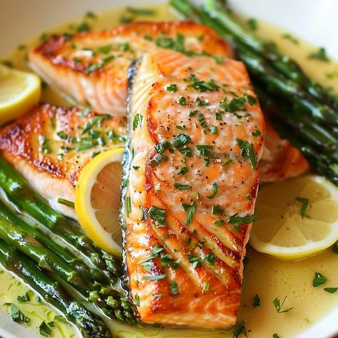 Lemon Butter Sauce For Salmon, Butter Sauce For Salmon, Glaze For Salmon, Salmon With Lemon Butter Sauce, Salmon With Asparagus, Lemon Garlic Butter Sauce, Lemon Garlic Sauce, Lemon Asparagus, Scalloped Potatoes Cheesy